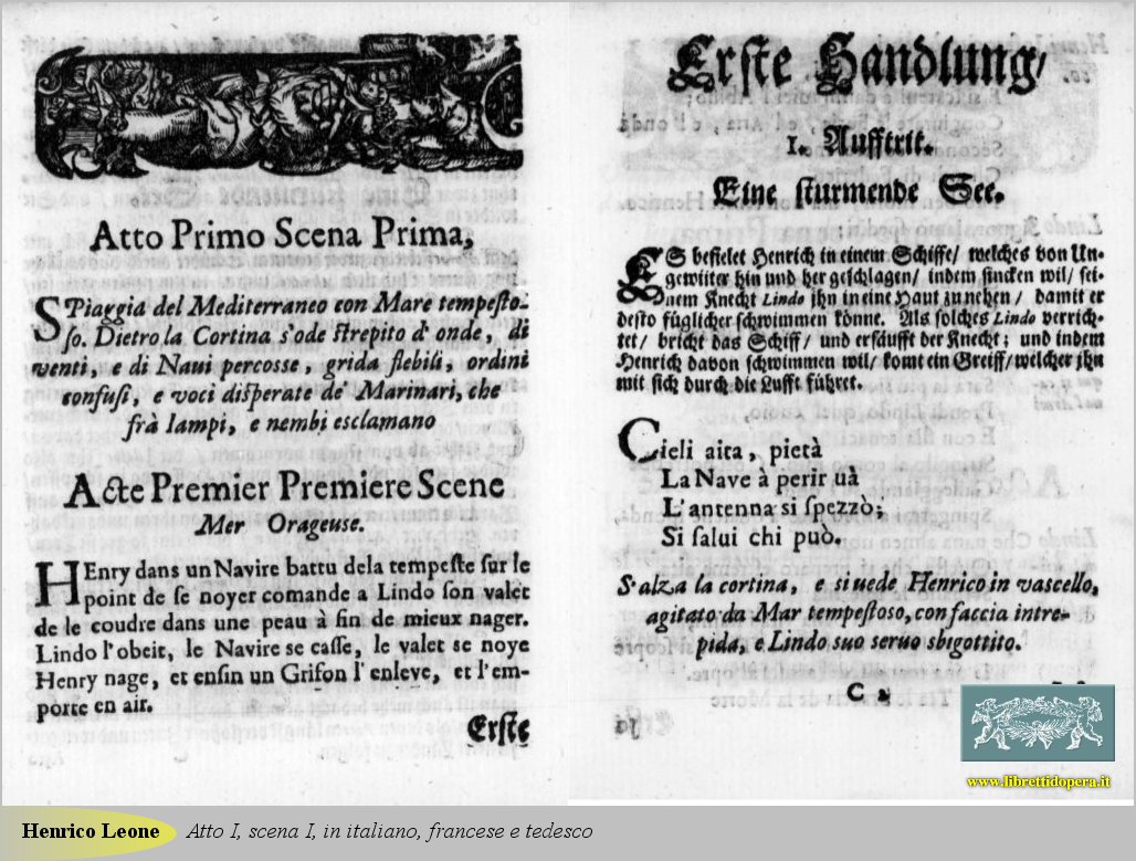 Atto I, scena I, in italiano, francese e tedesco