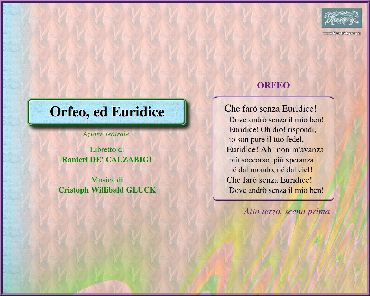 Che farò senza Euridice! Che farò senza Euridice!