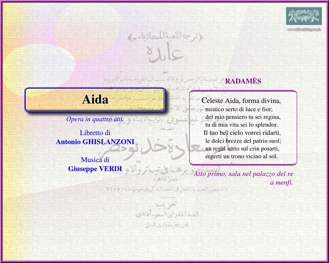 Celeste Aida, forma divina Celeste Aida, forma divina