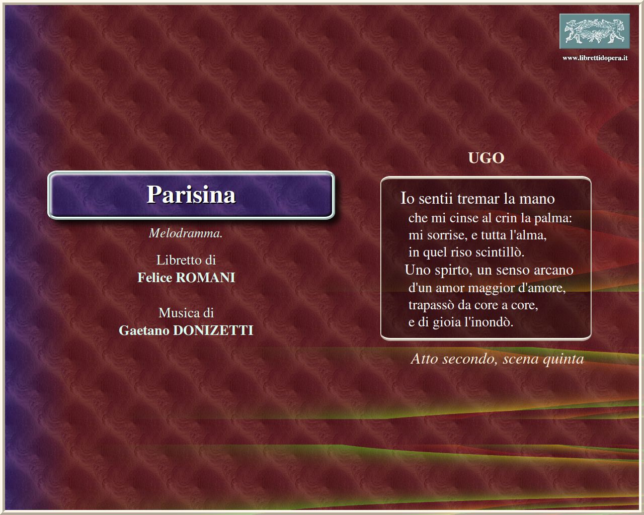 Io sentii tremar la mano Io sentii tremar la mano