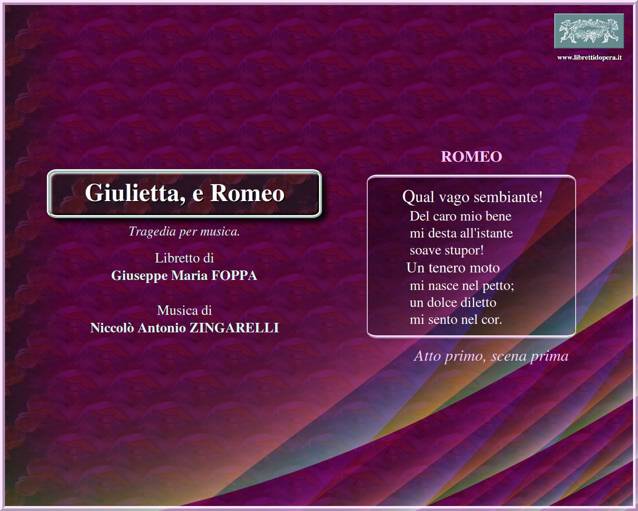 Qual vago sembiante! Qual vago sembiante!