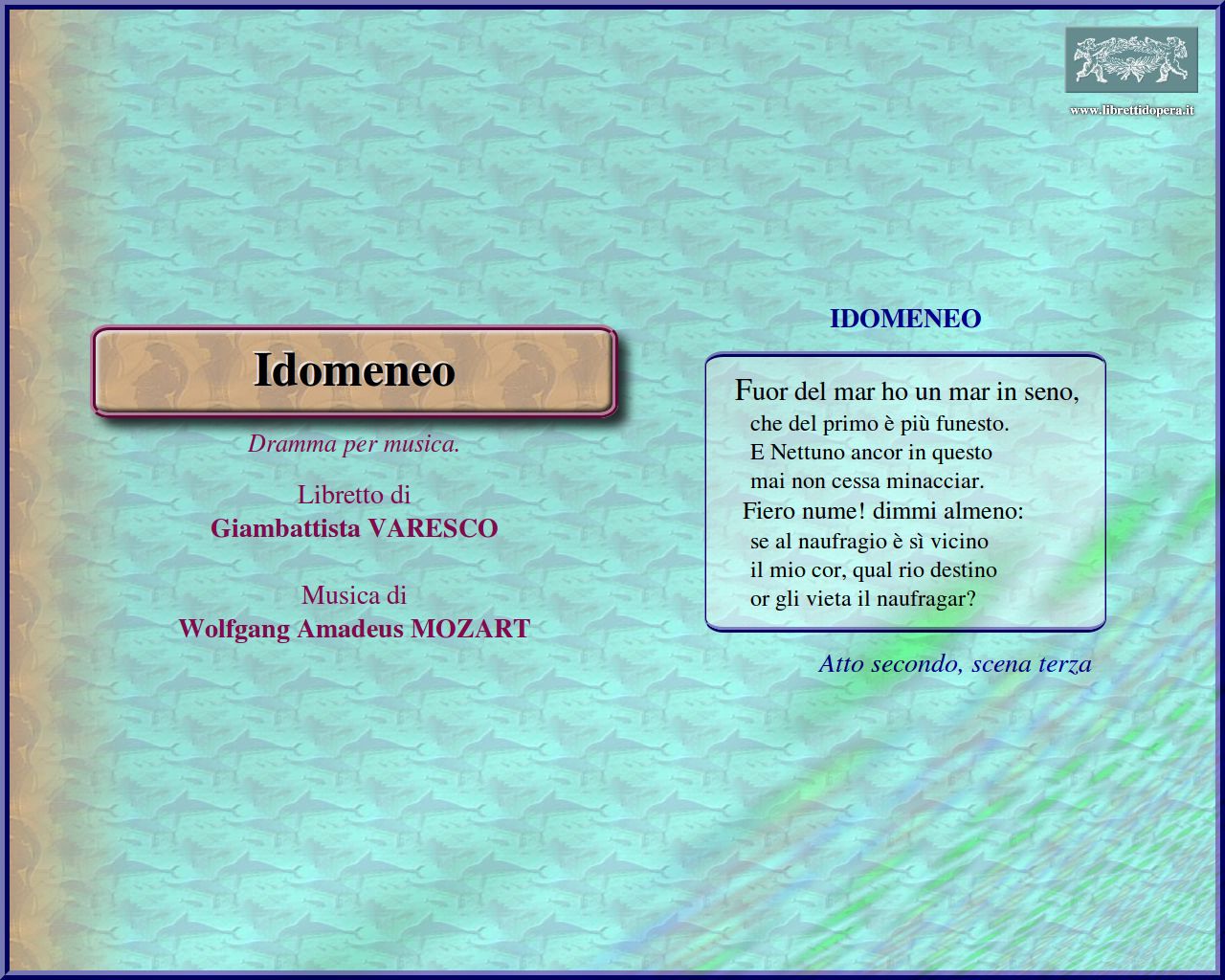 Fuor del mar ho un mare in seno Fuor del mar ho un mare in seno