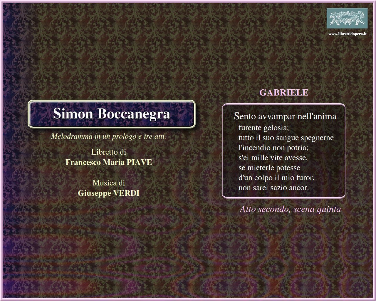 Sento avvampar nell'anima Sento avvampar nell'anima