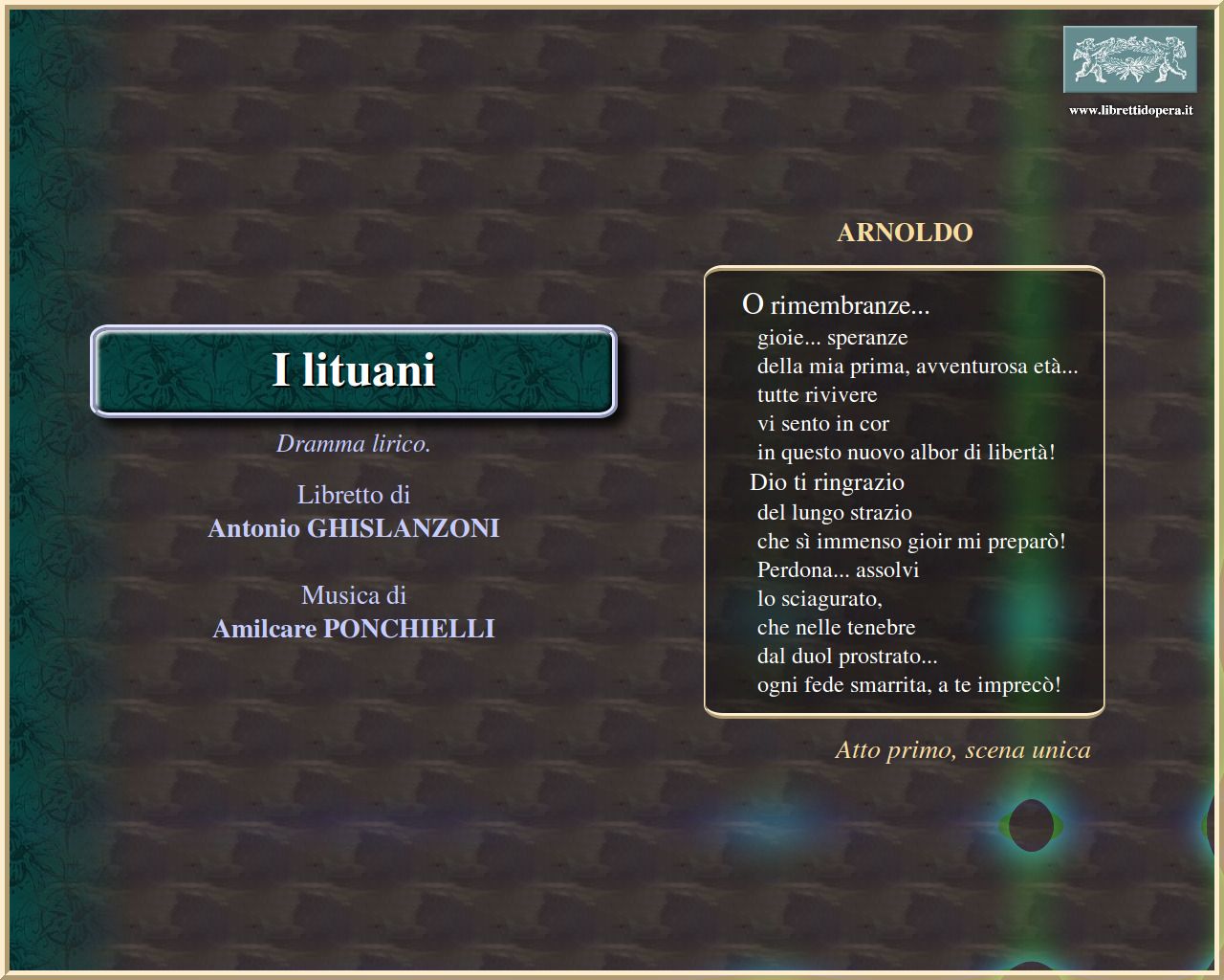 O rimembranze, gioie, speranze O rimembranze, gioie, speranze