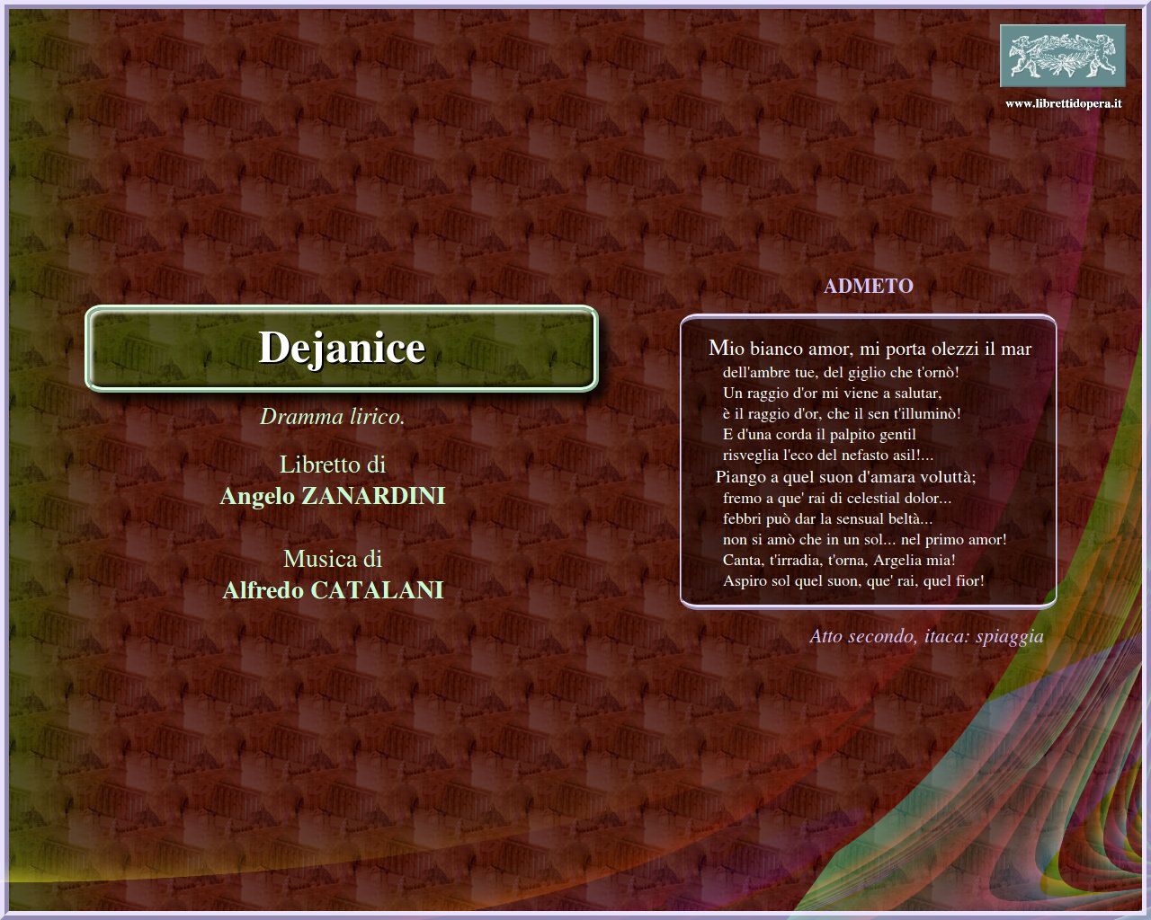 Mio bianco amor, mi porta olezzi il mar Mio bianco amor, mi porta olezzi il mar
