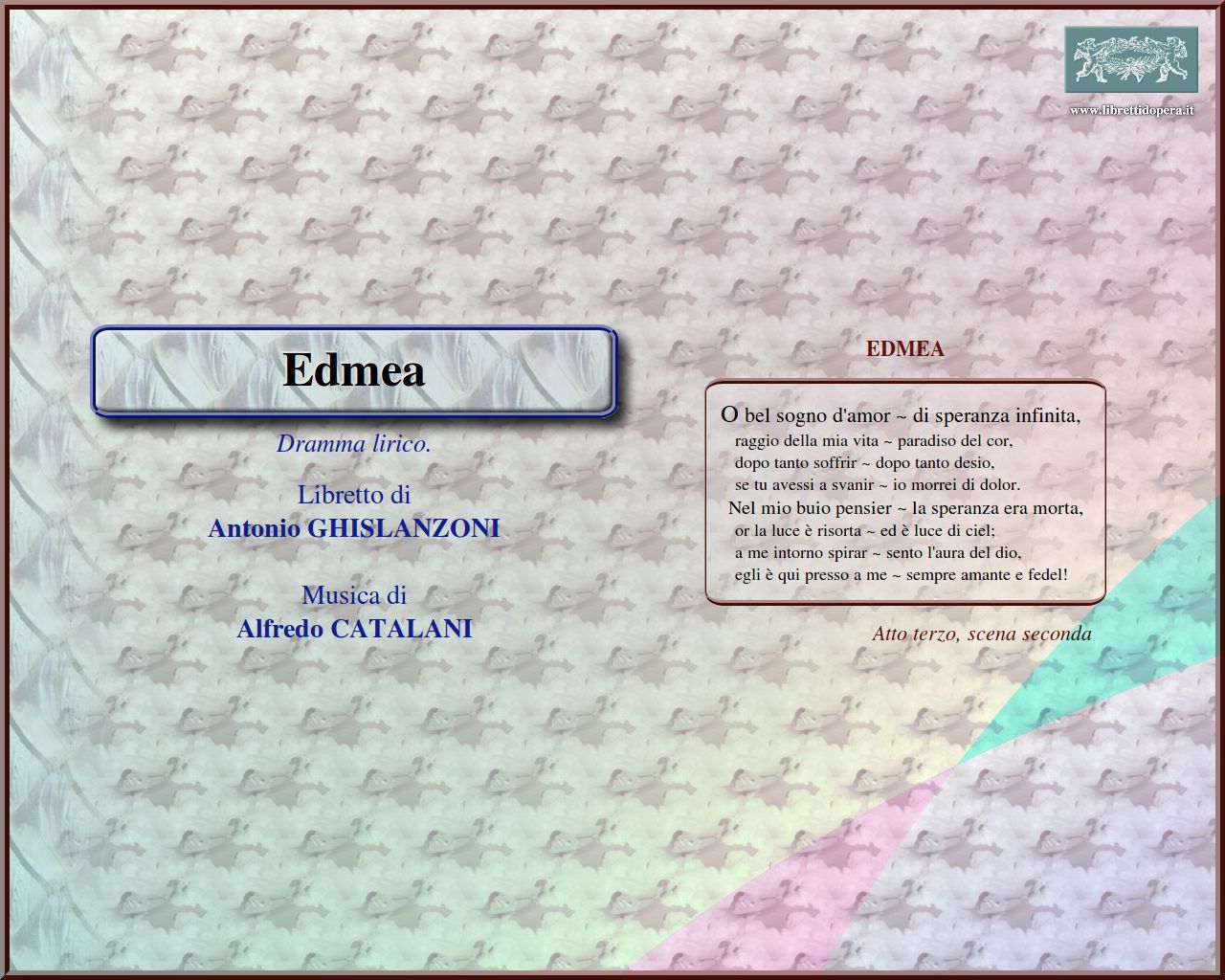 O bel sogno d'amor, di speranza infinita O bel sogno d'amor, di speranza infinita